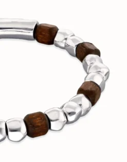 Stretch bracelet with silver and wooden beads