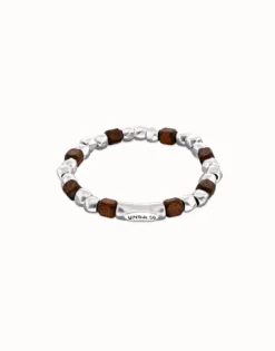 Stretch bracelet with silver and wooden beads