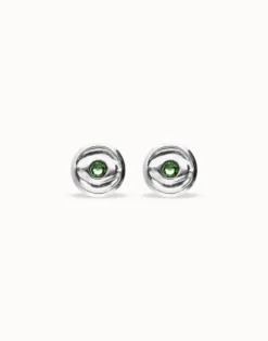 Stud earrings with green faceted crystal