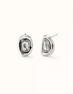 Stud earrings with white faceted crystal