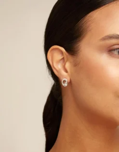Stud oval earrings with light grey crystal