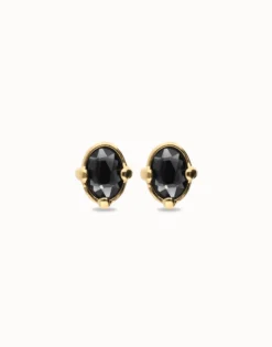 Studs with black oval faceted crystals