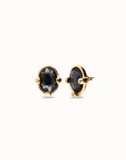 Studs with black oval faceted crystals