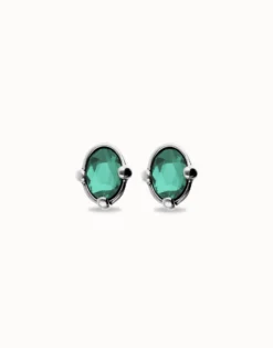 Studs with oval green faceted crystal
