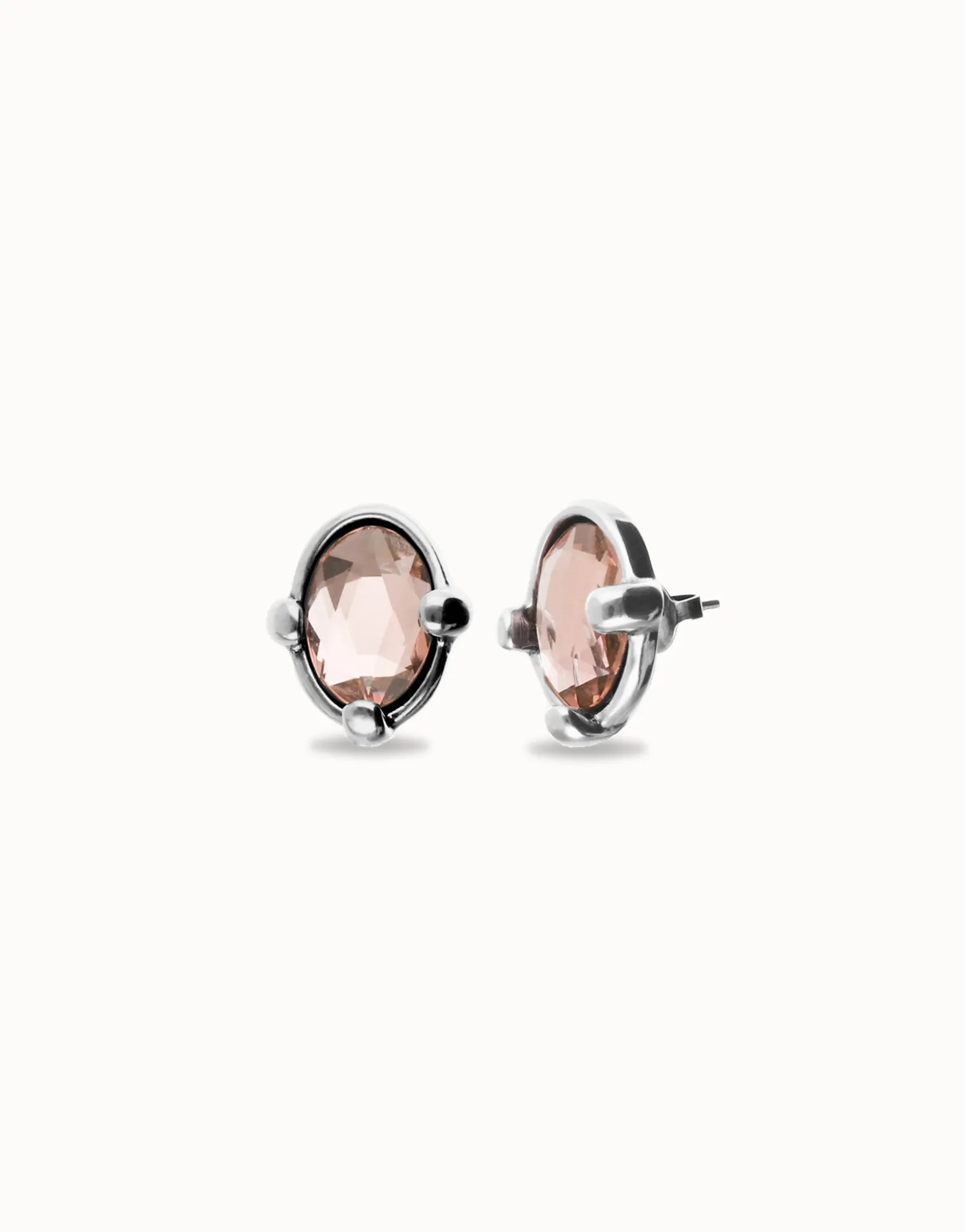 Studs with pink oval faceted crystal