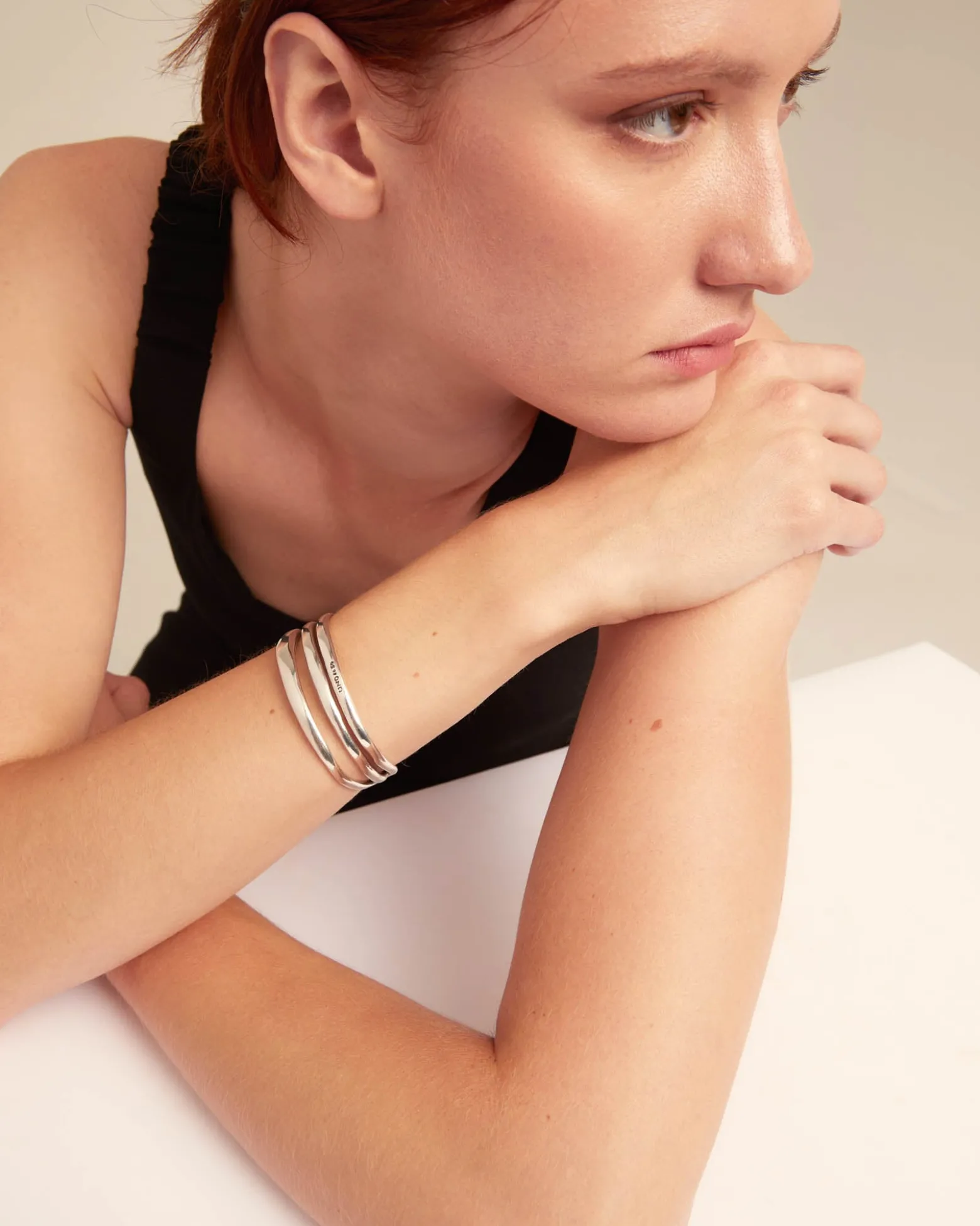 Triple curved handcrafted bangle bracelet