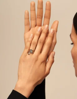Triple ring with blue crystals