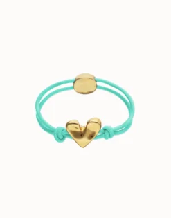 Turquoise elastic thread bracelet with heart charm