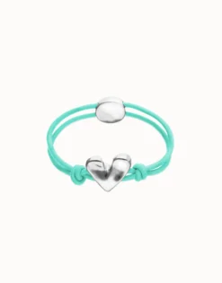 Turquoise elastic thread bracelet with heart charm