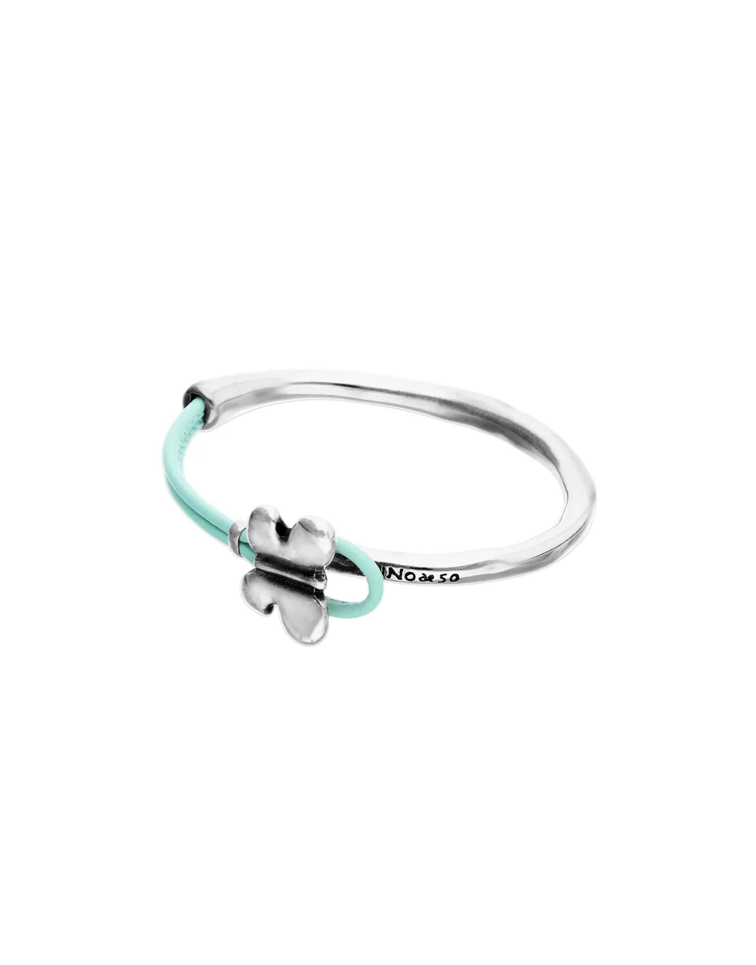 Turquoise leather bracelet with butterfly ornament