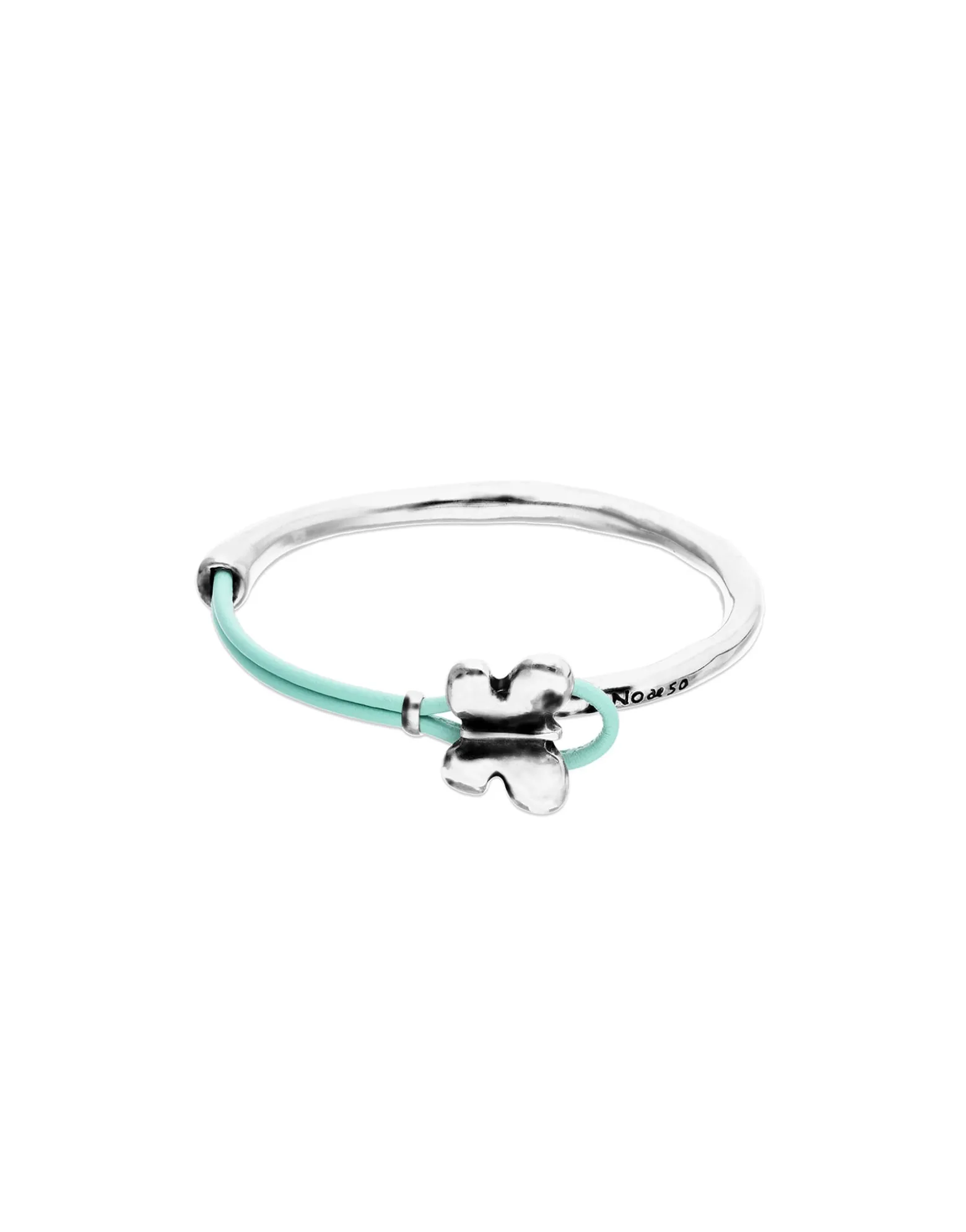 Turquoise leather bracelet with butterfly ornament