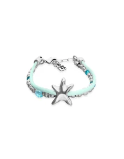 Turquoise silk thread and metal bracelet with starfish