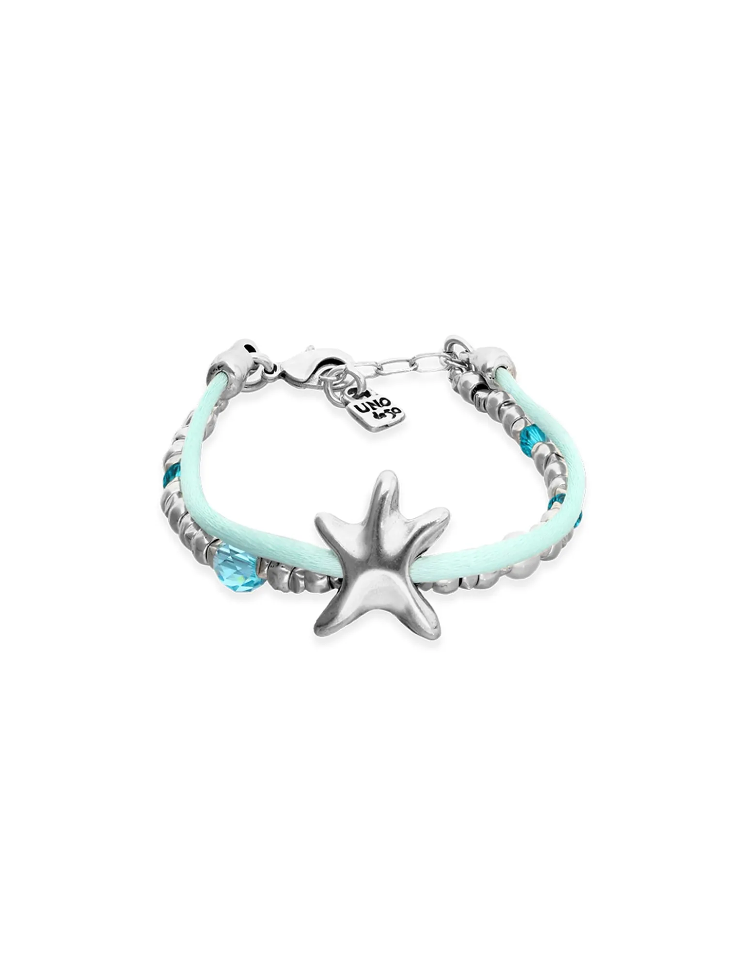 Turquoise silk thread and metal bracelet with starfish