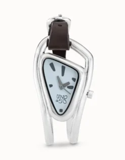 Watch with leather and metal
