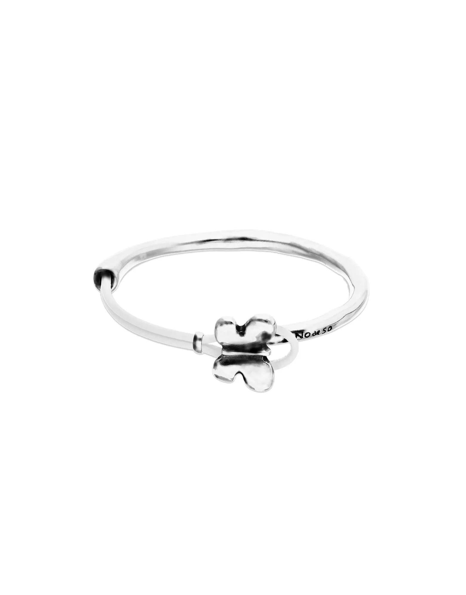 White leather bracelet with butterfly ornament