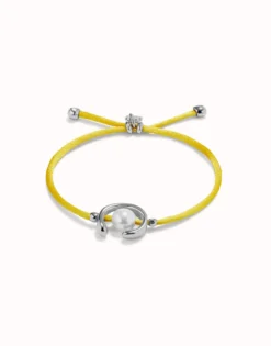 Yellow cord bracelet with a pearl